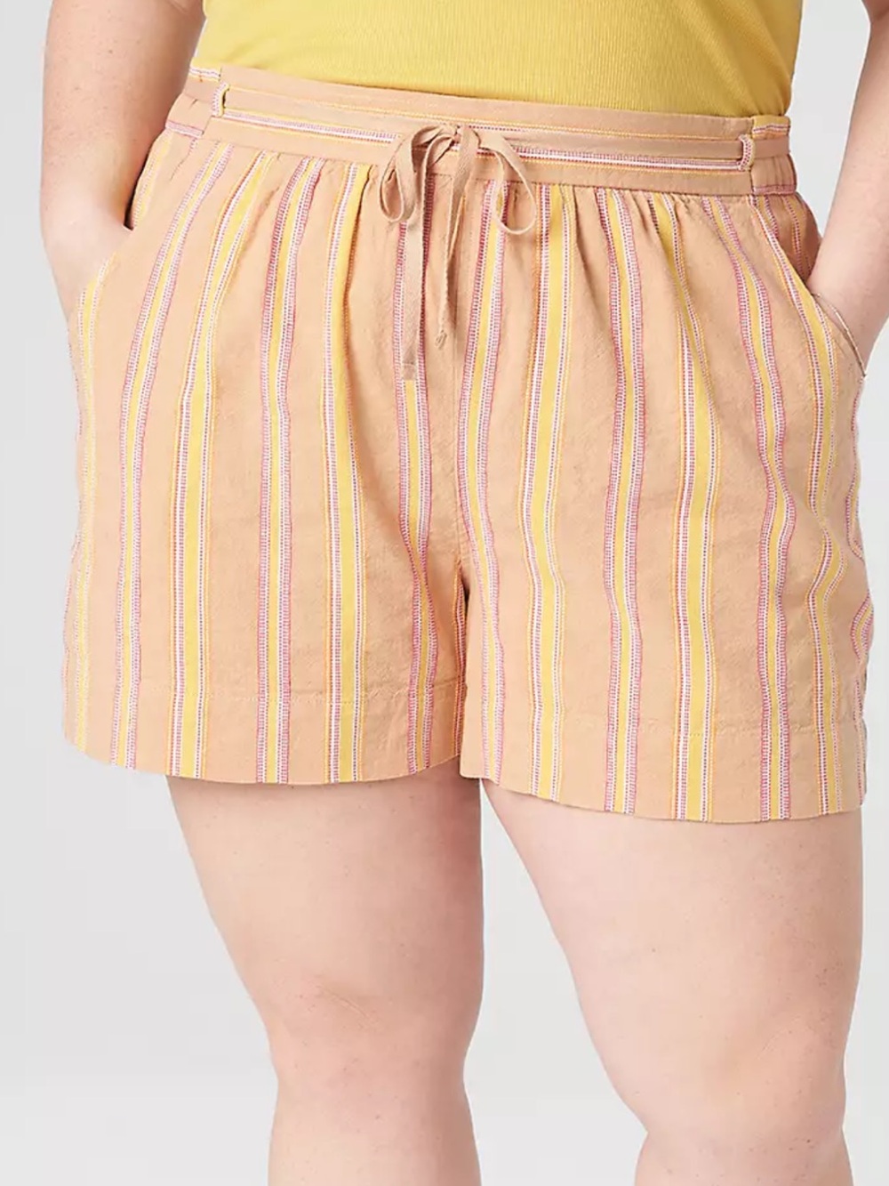 Lane Bryant Striped Linen Cotton Blend Drawstring Shorts Size 14/16